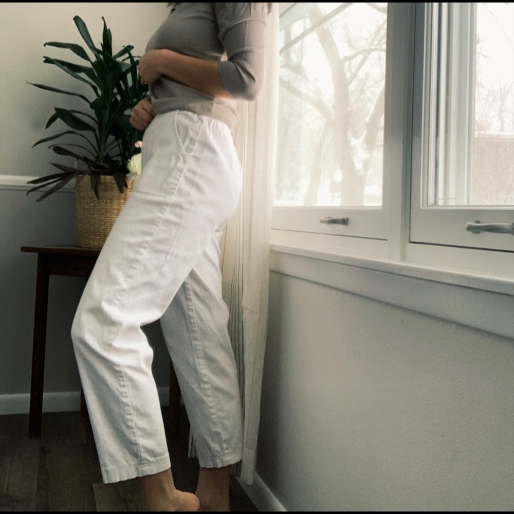 White Cotton Straight Leg Trousers